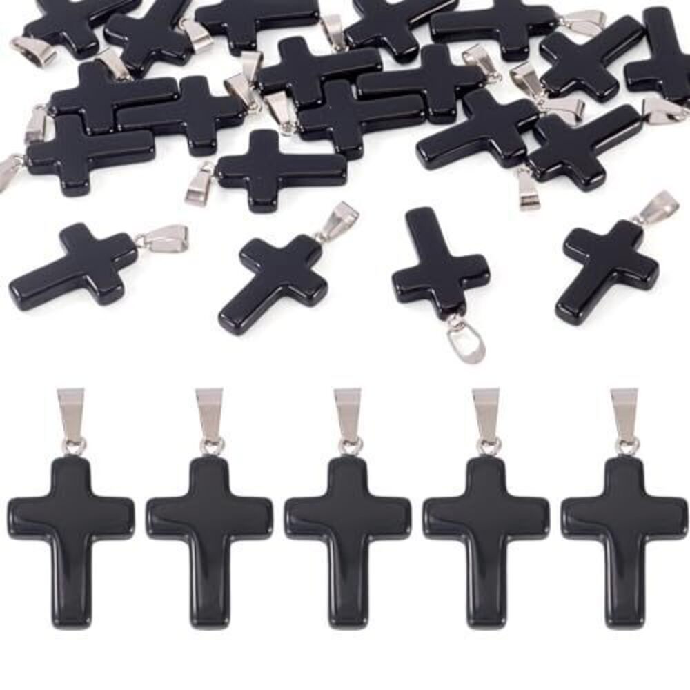 9310 20Pcs Glass Cross Charms Black Crystal Crucifix Pendant Charms
